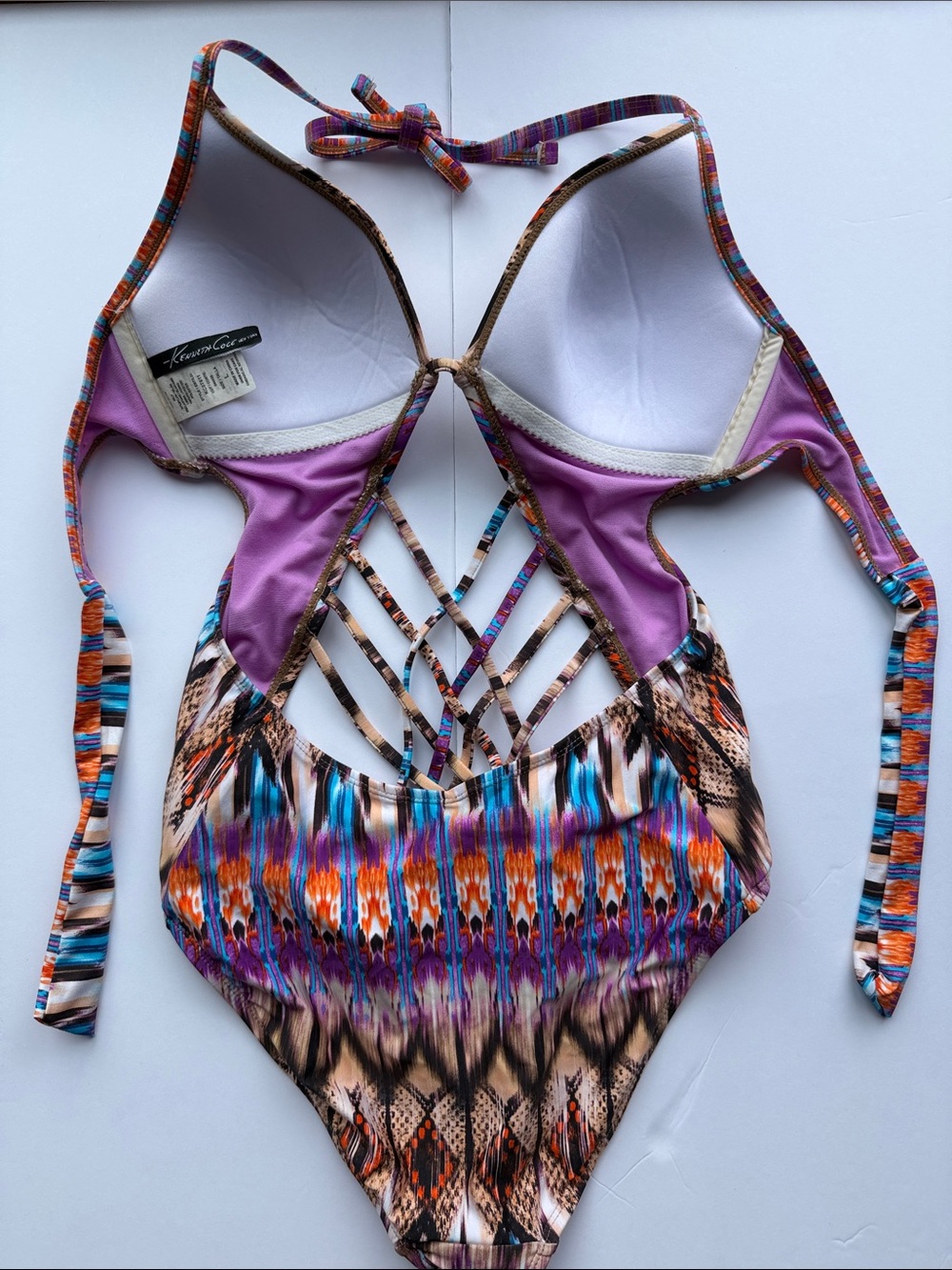 Kenneth Cole Purple Multicolor Strappy One-Piece Swimsuit Swim NWT - Picture 5 of 8
